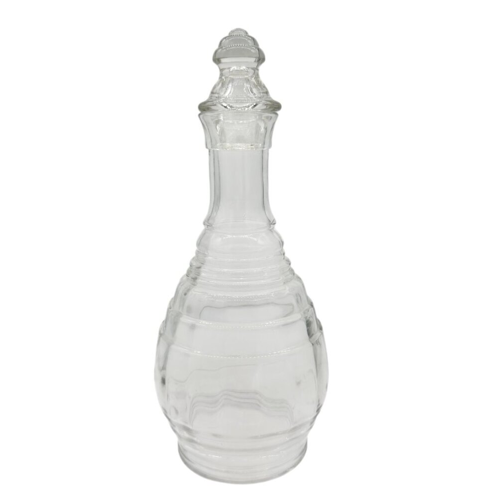 Vintage Clear Glass Decanter w Stopper Ribbed Elegant Design Tableware Barware